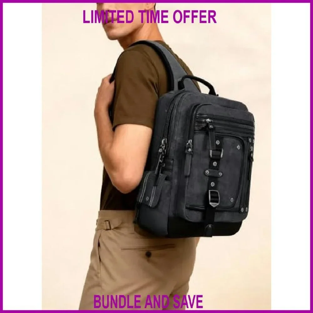 Large Canvas Messenger Bag with Laptop Sleeve, 10+ Pockets, Adjustable Strap